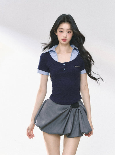 Flower Button Slim T-shirt DIA0484