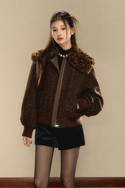 Small Fragrance Wool Short Camel Jacket OSH0092