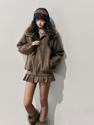 Brown Quilted Jacket/Pleated Skirt DIA0724