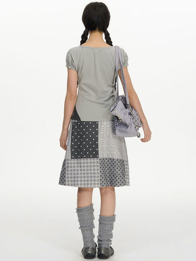 Polka Dot Plaid Print Skirt NEC0209