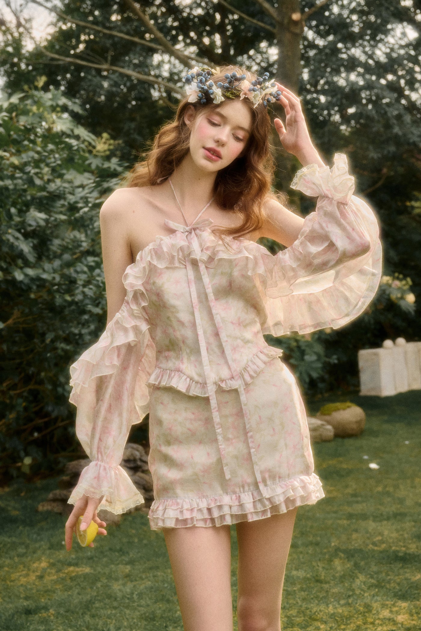 Chiffon Printed Bowknot Top/Skirt GRO0135