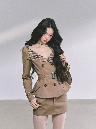Hepburn Style Plaid Collar Jacket/Skirt DIA0594