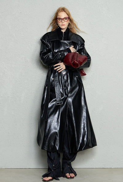 Silhouette Mid-length Cloud Hem Quilted Leather Coat OFA0200