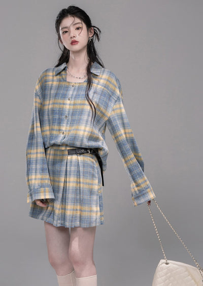 Blue and Yellow Plaid Shirt/Skirt COT0335