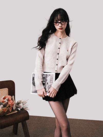 Retro Female Wool Straight Slim Short Sweater Cardigan LUL0103