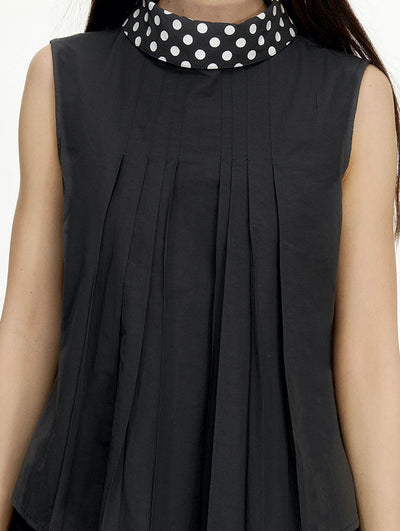 Polka Dot Pleated Sleeveless Top NEC0202
