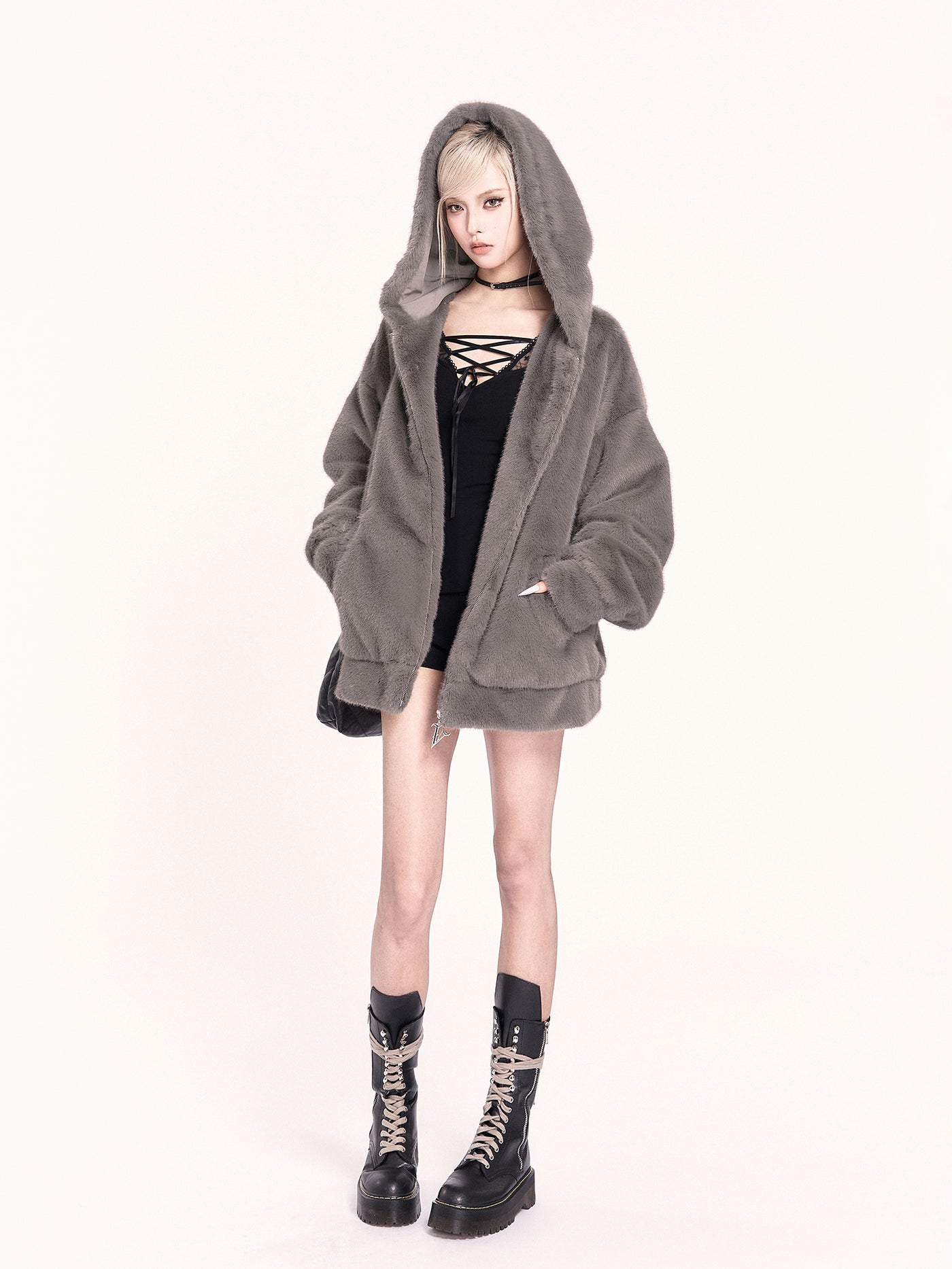 Lazy Style Plush Ribbon Design Hooded Jacket VOC0481