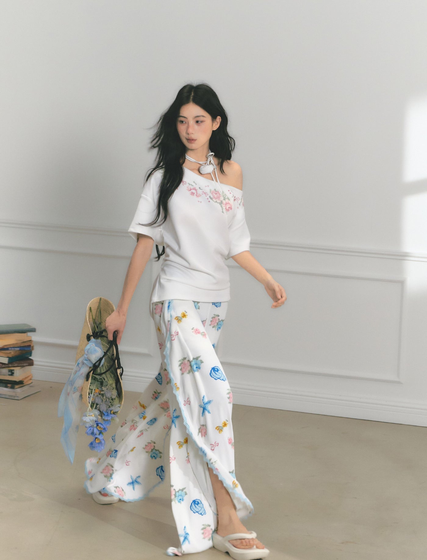 Floral Print Edge Lace Wide-Leg Pants SAL0176