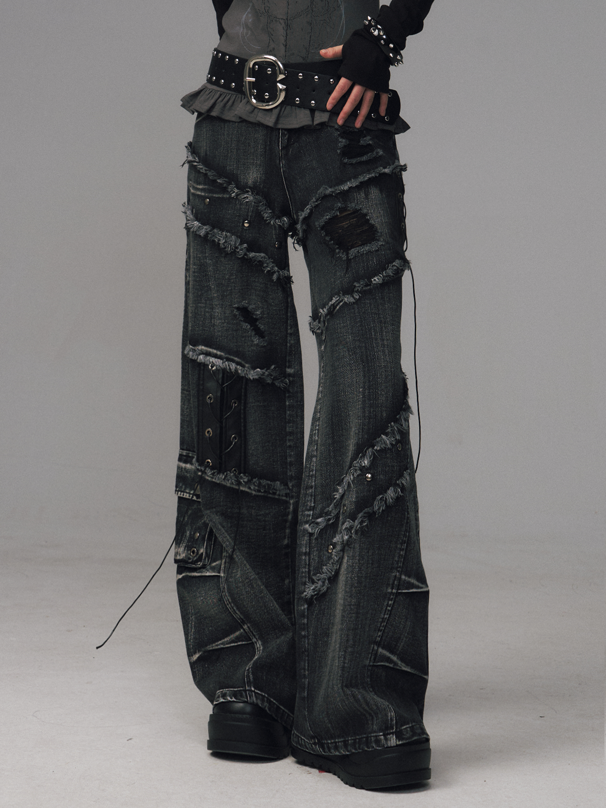 Street Punk Lace-up Studded Jeans FRU0124