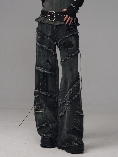 Street Punk Lace-up Studded Jeans FRU0124