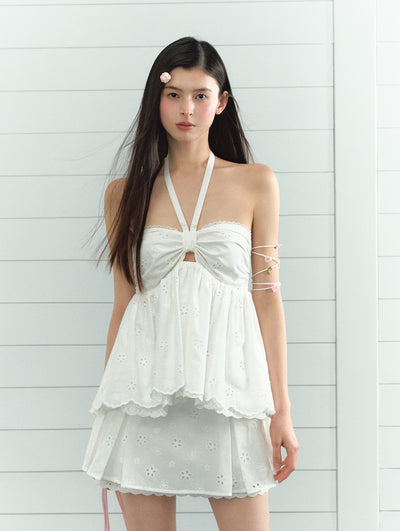 Hollow Lace Halter Neck Top/Skirt LAL0206