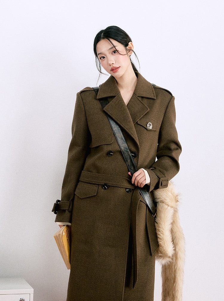 Classic Silhouette Belt Simple Warm Long Coat LAL0063