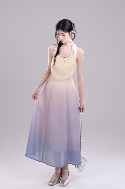 Gradient Purple Halter Sleeveless Dress COT0308