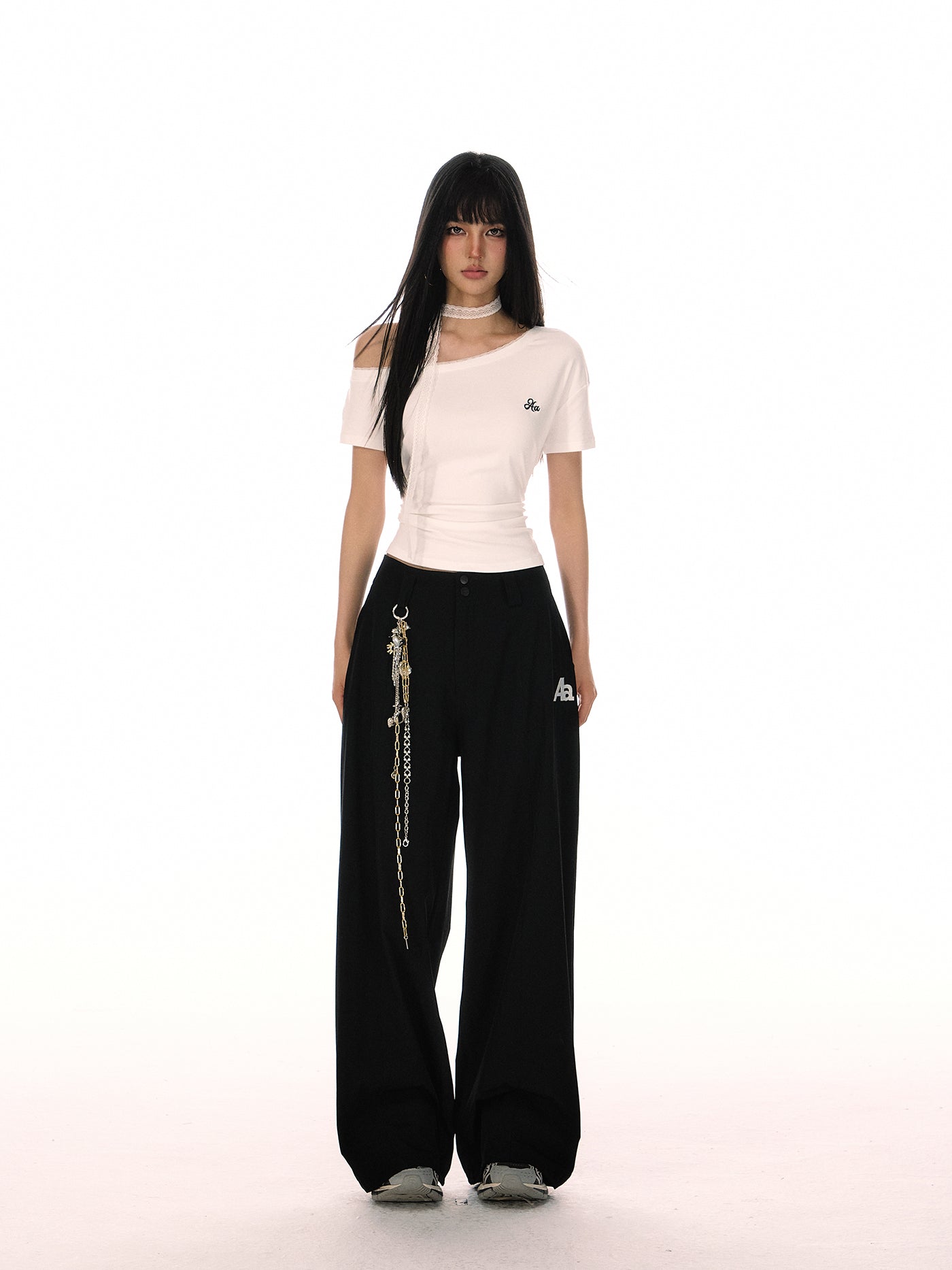 Detachable Lace Plaid Belt Drape Loose Pants ACM0081