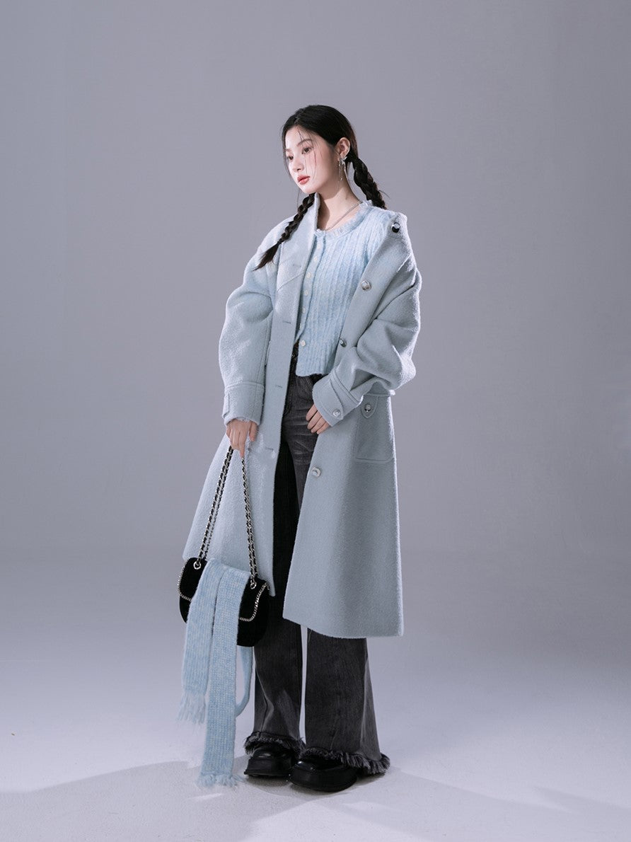 Skyblue Stand Collar Wool Long Coat COT0168