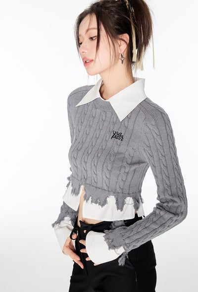 College Style Splicing Shirt Sweater VIA0141