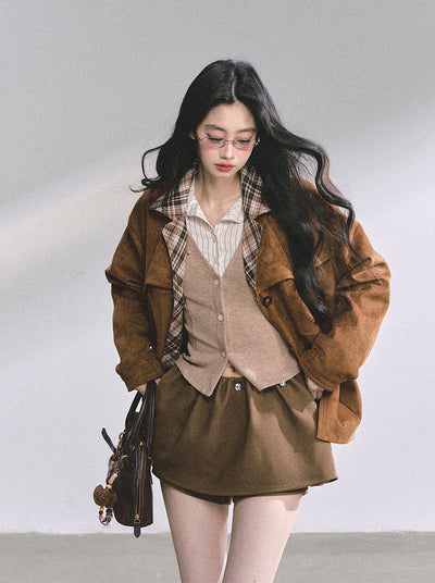 Brown Jacket/Plaid Skirt/Tutu Skirt/Top DIA0553