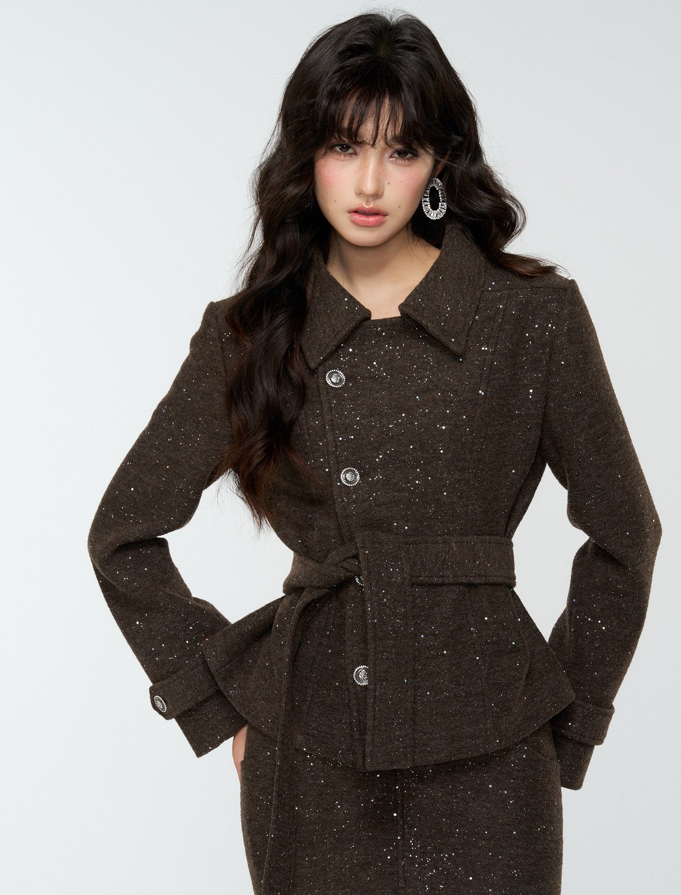 Dark Brown Sequined Jacket/Short Skirt/Midi Skirt 4MU0184