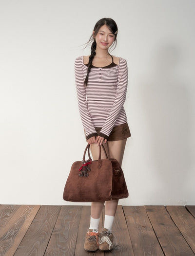 Fake two-piece Striped Hooded T-shirt SOO0024