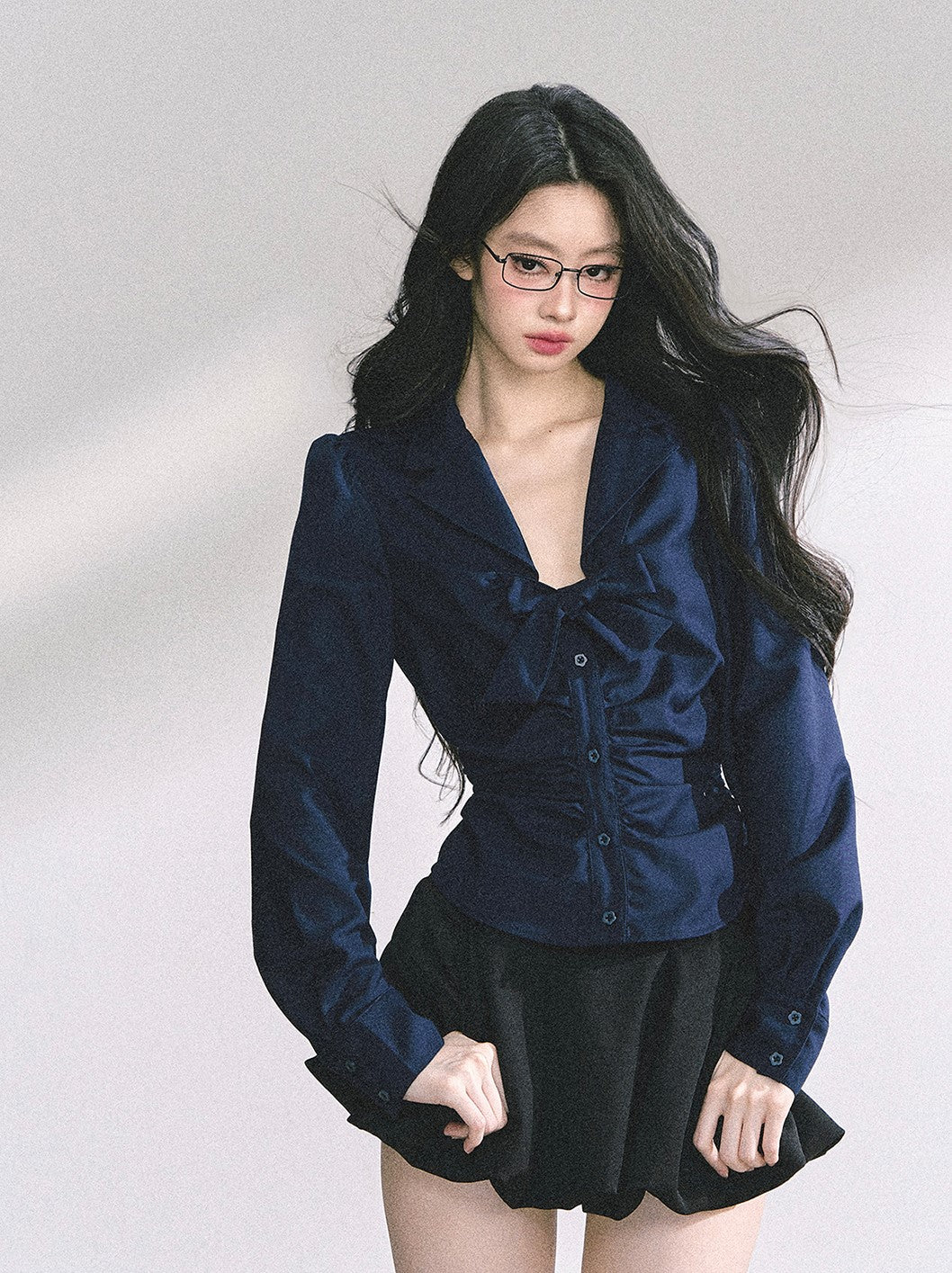 Bow Pleated Slim Shirt DIA0537