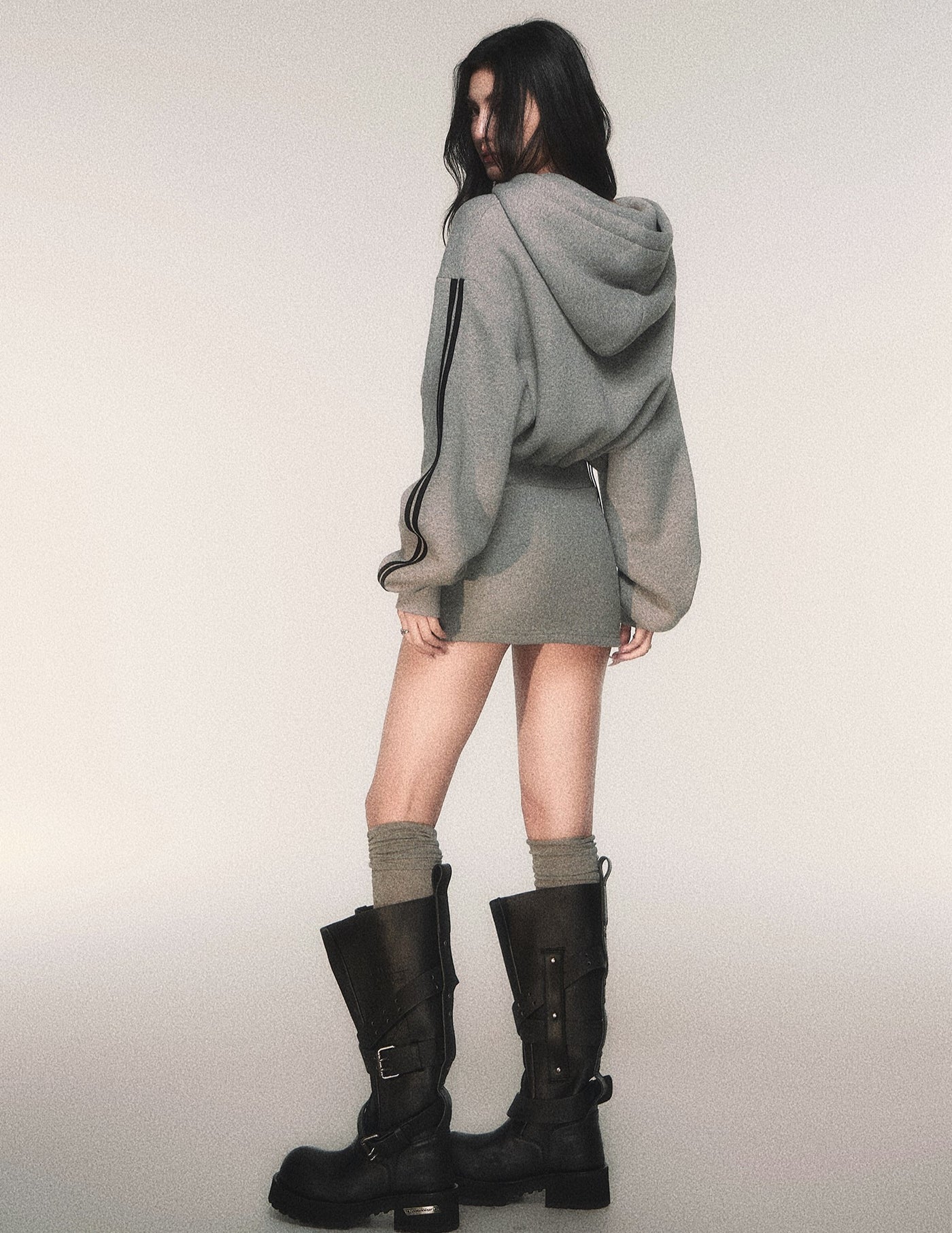 Gray Hooded Sweatshirt Jacket/Skirt LUL0211