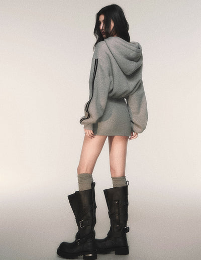 Gray Hooded Sweatshirt Jacket/Skirt LUL0211