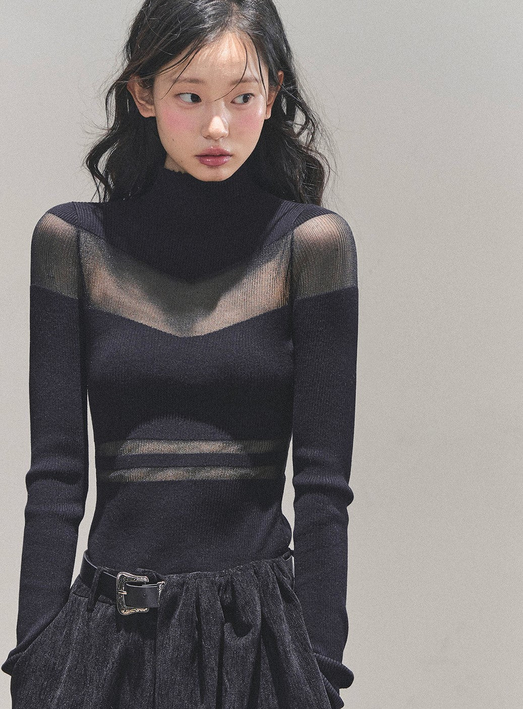 See-through High Neck Slim Sweater DIA0700