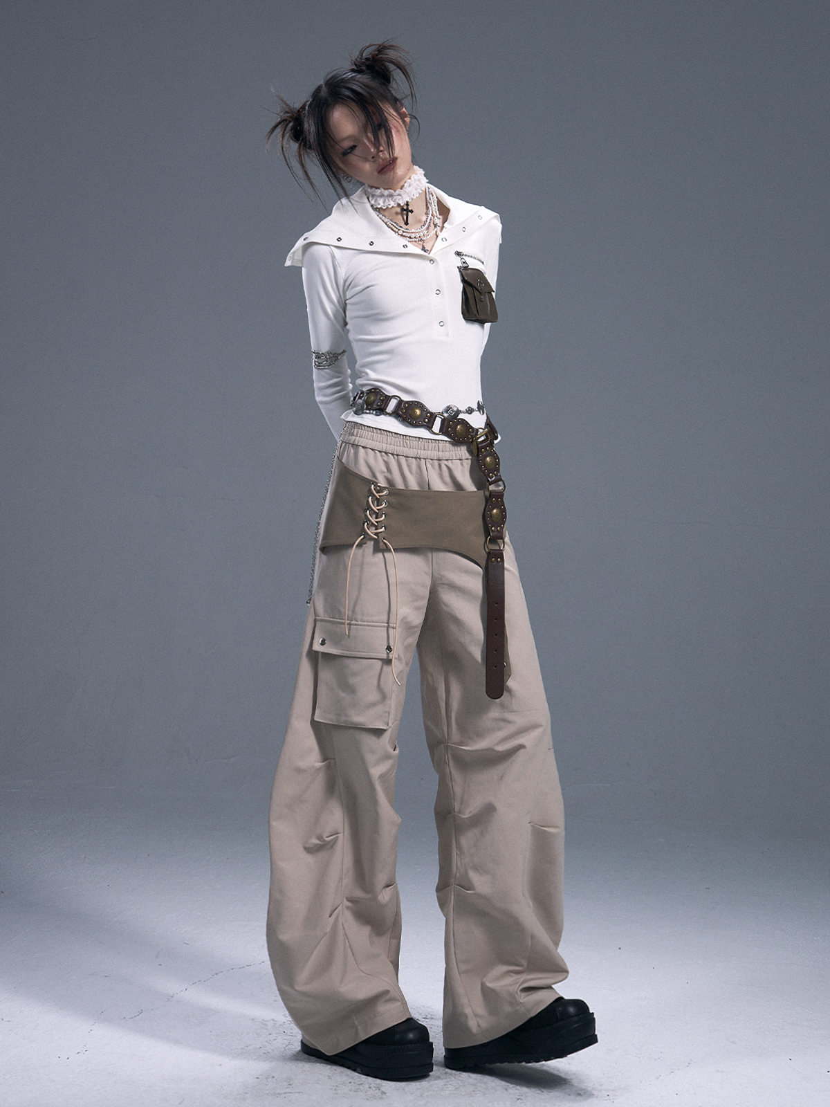Casual Wide-leg Machete Pants FRU0093