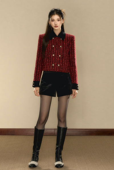 French Court Vintage Little Fragrance Double-breasted Wool Red Short Jacket OSH0097