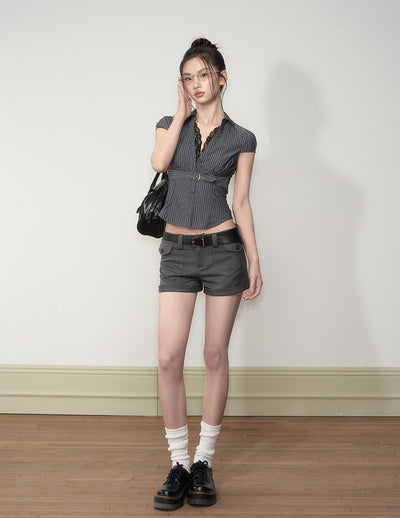 Lace Waistband High-end V-neck Shirt SOO0010