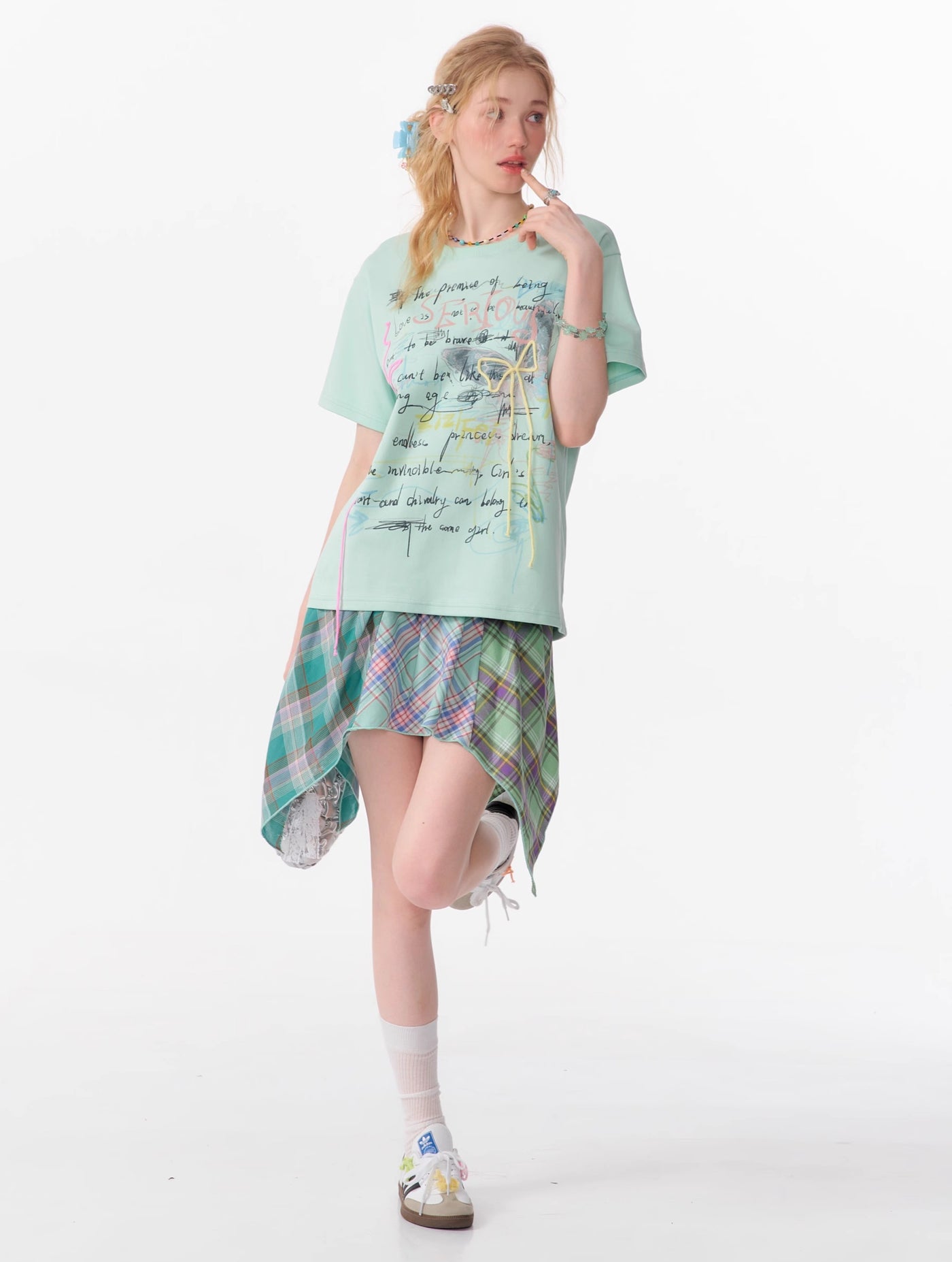 Graffiti Print Loose Bow Short-sleeved T-shirt ZIZ0108