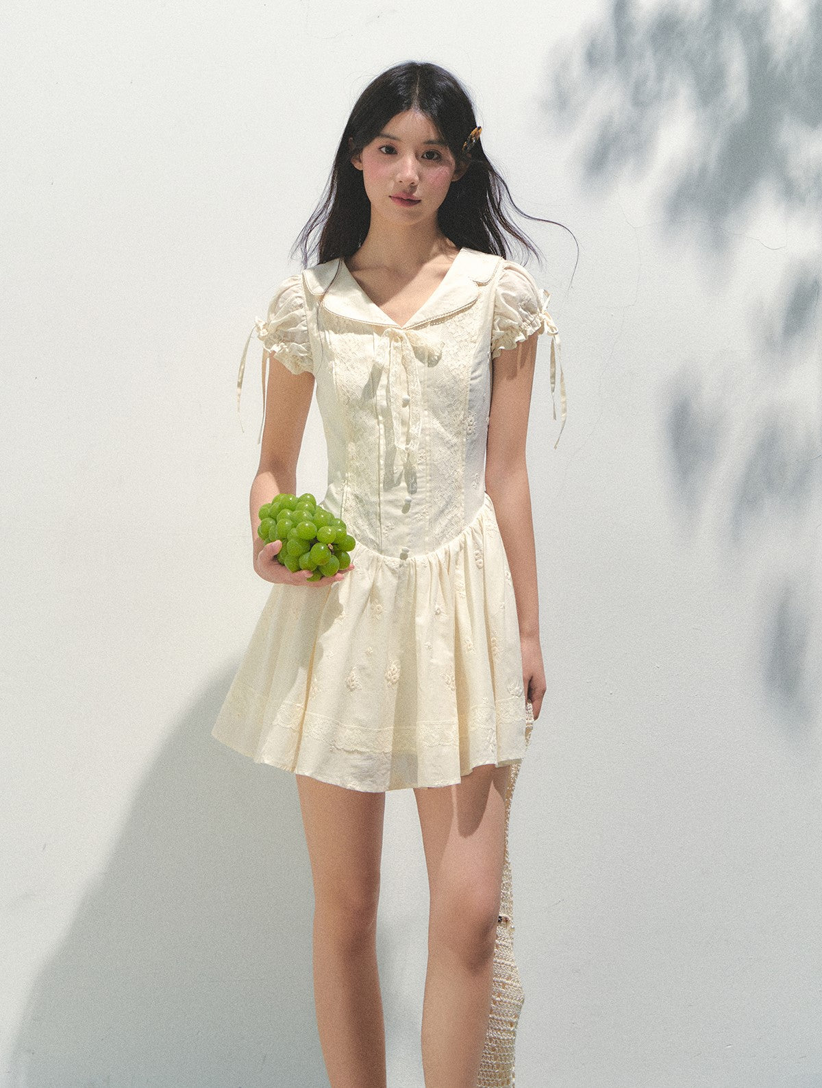 Embroidered Puff Sleeve Shirt Dress SUN0163