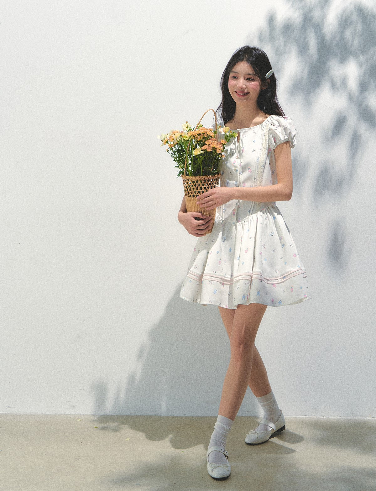 Flower Print Puff Sleeve Dress SUN0168