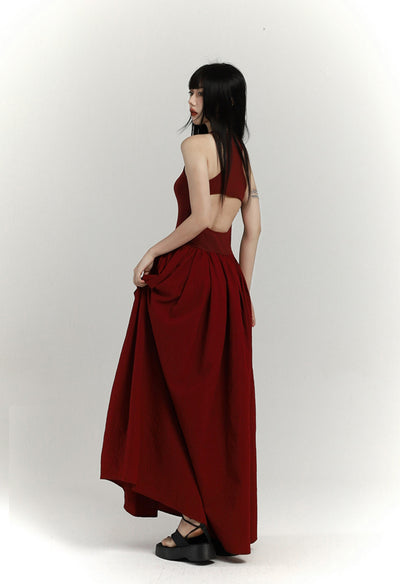 Chinese Style Red Suspenders Long Dress LAD0092