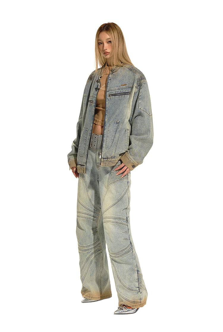 Royal Blue Distressed Washed Loose Denim Jacket NOT0205