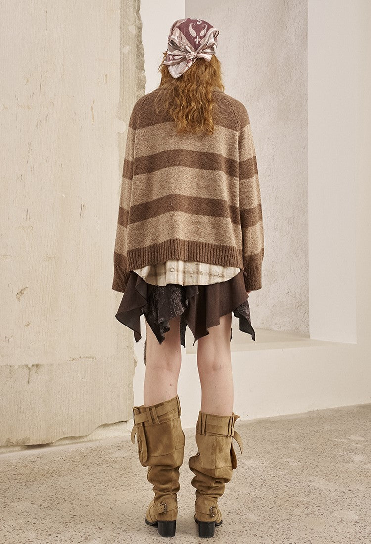 Symmetrical Kitten Striped Knitted Cardigan DID0228