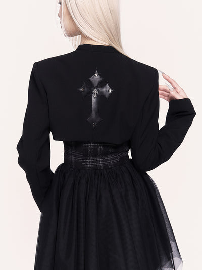Irregular Mesh Puff Dress/Cross Short Jacket VOC0468