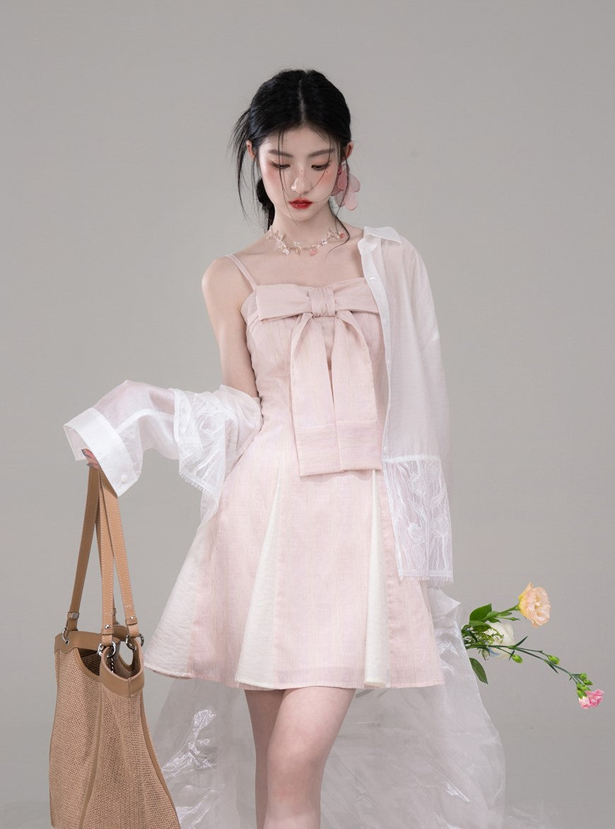 Bow Aurora Light Pink Sling Dress COT0304