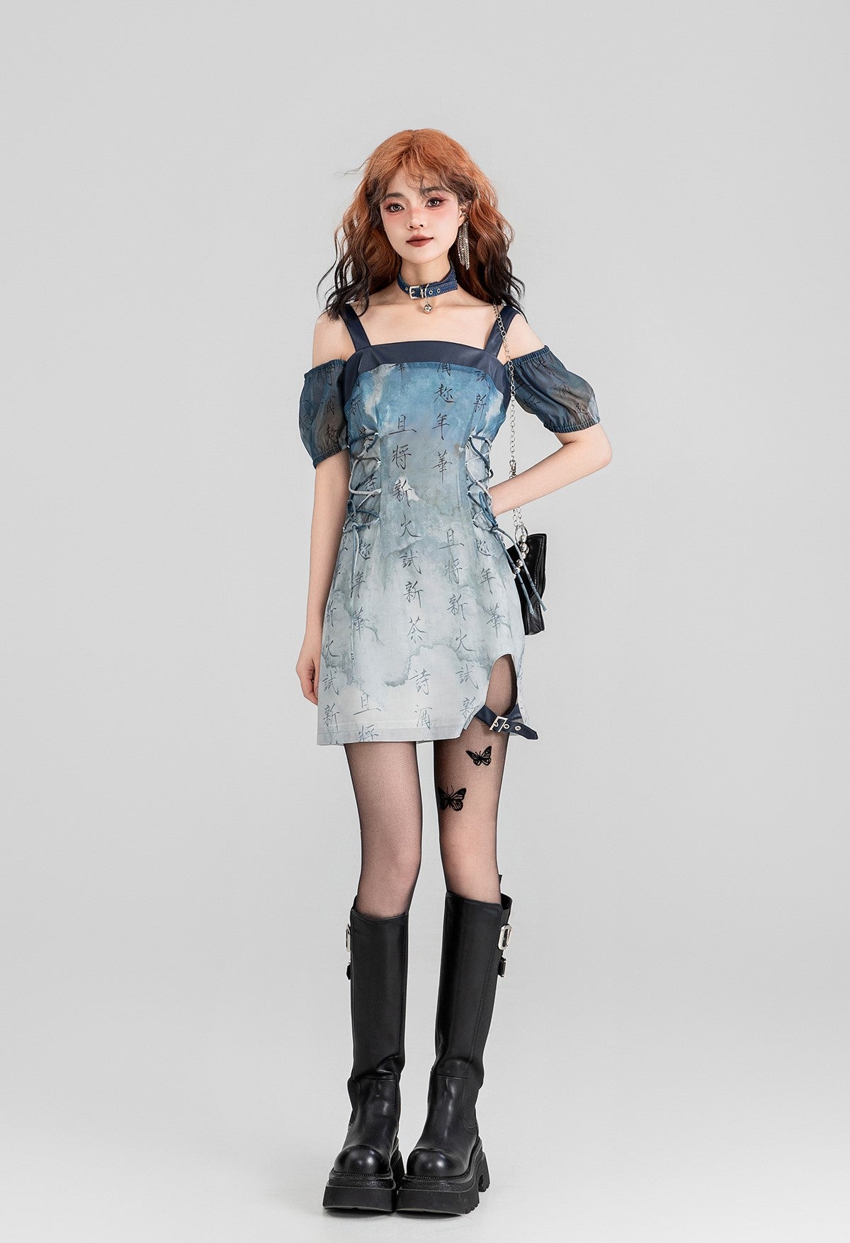 Chinese Style Leather Straps Suspender Dress KEI0158