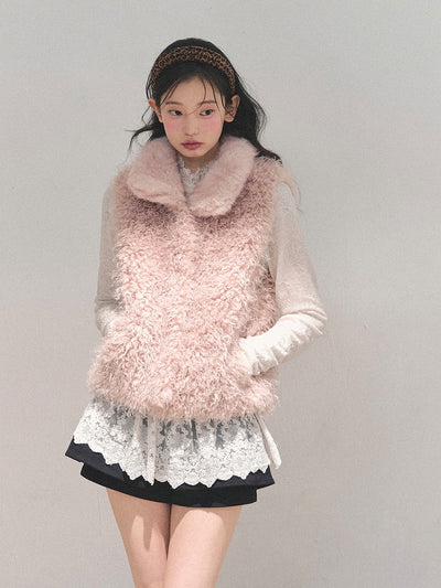 Pink Reversible Faux Fur Vest Jacket DIA0720