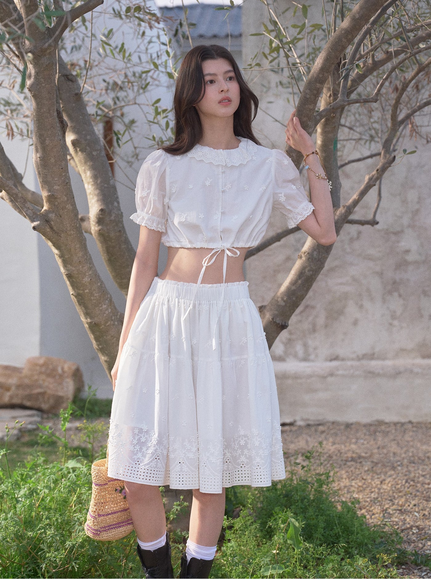 Doll Collar Puff Sleeve Shirt/Skirt LAL0197
