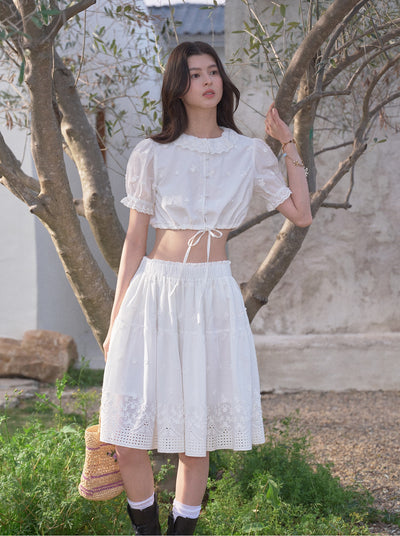 Doll Collar Puff Sleeve Shirt/Skirt LAL0197