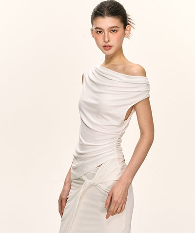 Pleated Oblique Shoulder Top/Skirt ANA0034
