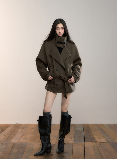 High-Neck Loose Wool Coat VIA0347