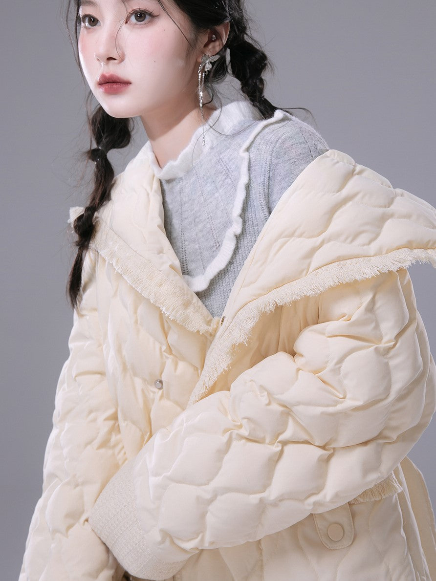 Cream Puff White Large Collar Down Jacket COT0170