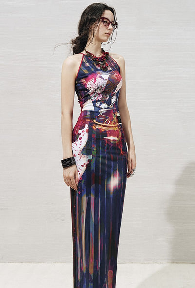 Plant Floral Print Side Slit Dress OFA0267