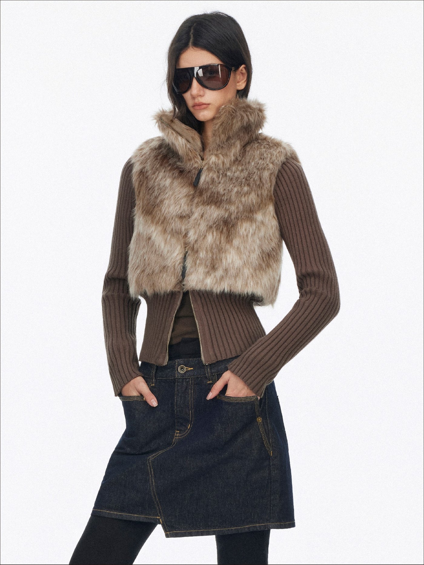 Eco-friendly Fur Patchwork Knit Jacket SAL0194