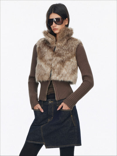 Eco-friendly Fur Patchwork Knit Jacket SAL0194