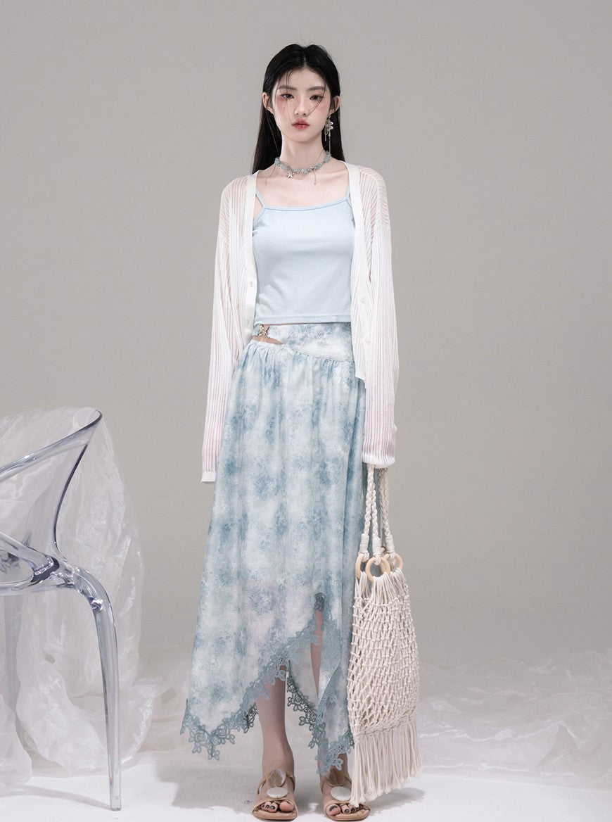 Blue Bow Collar Shirt+Irregular Skirt COT0316