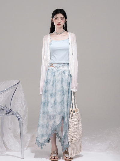 Blue Bow Collar Shirt+Irregular Skirt COT0316